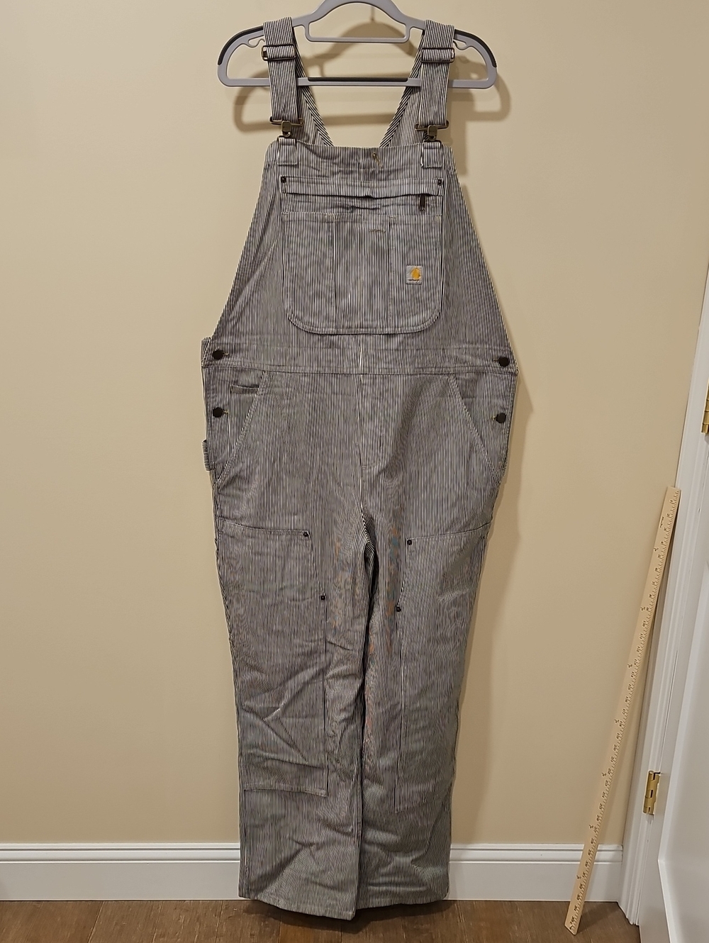 Carhartt Women's Gray Stripe Cotton Work Overalls; NWT; XL